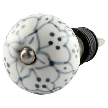 Grey Dotted Ceramic Floral Wine Stopper